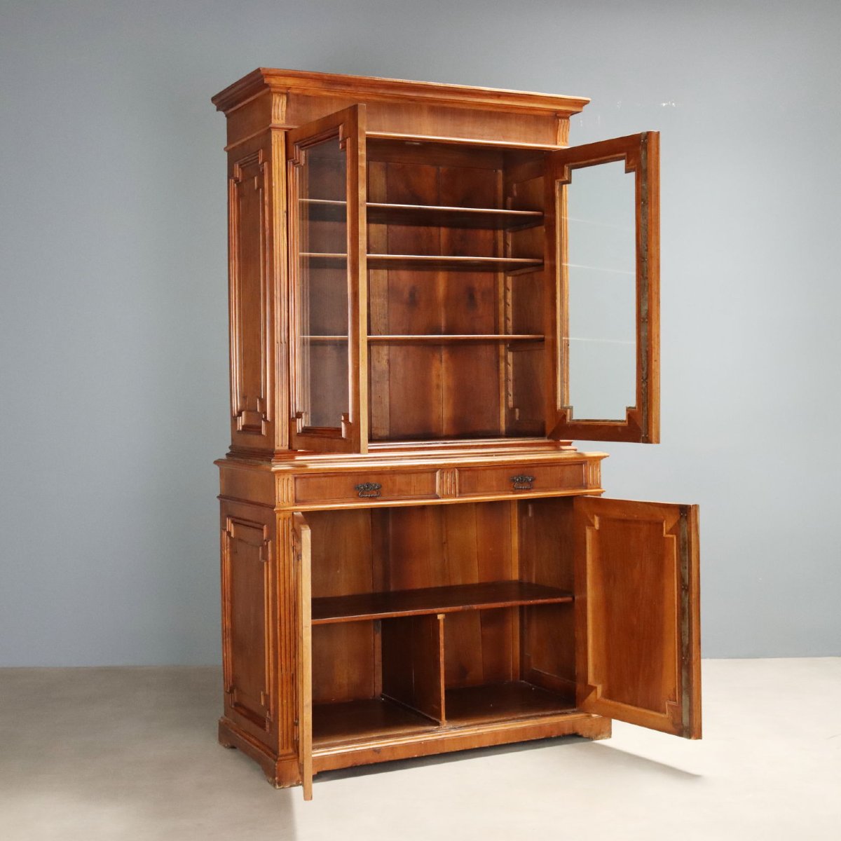 Credenza in Noce con Alzata a Vetro Italia Fine XIX Secolo-photo-7