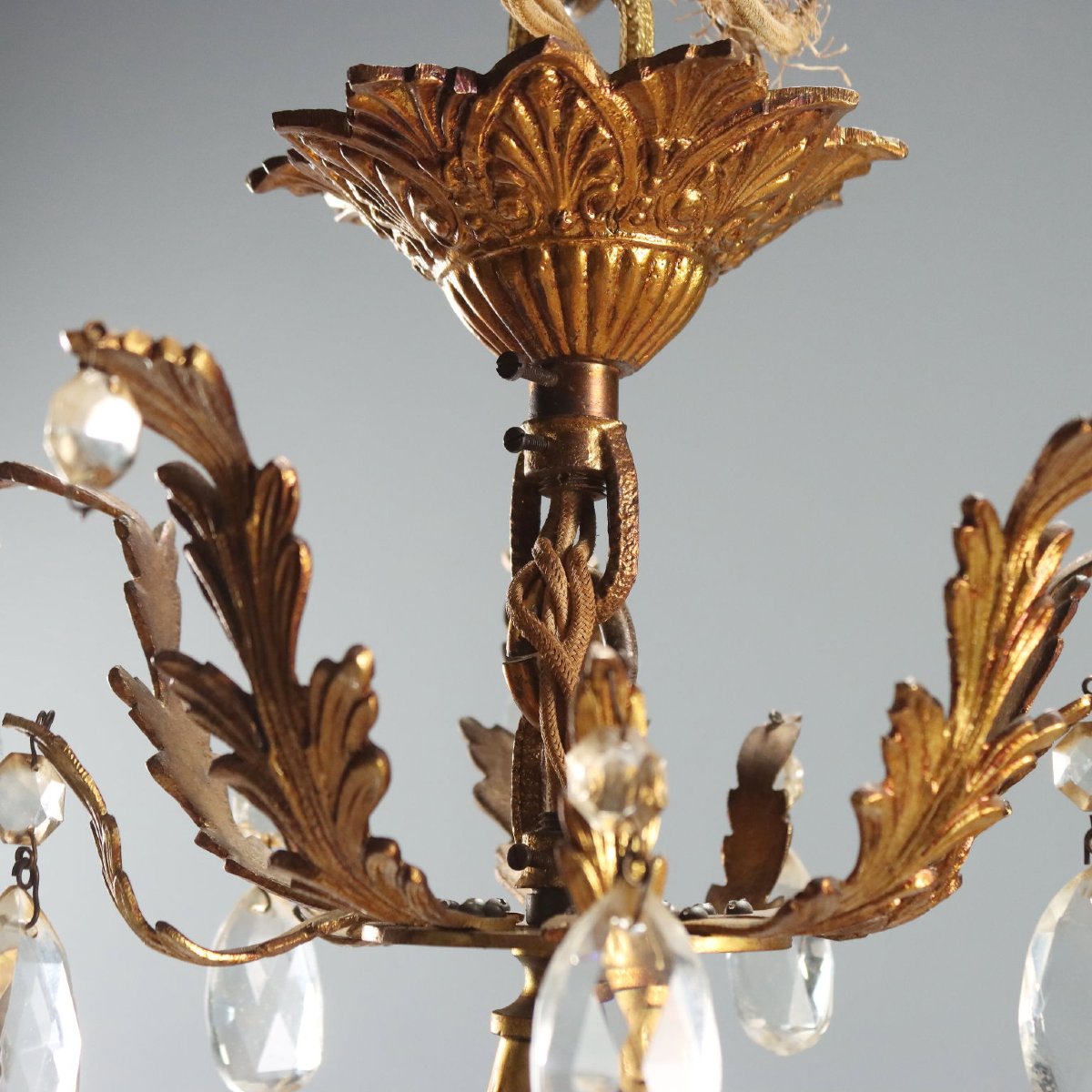 Lampadario in Bronzo Dorato Italia Inizio XX Secolo-photo-4