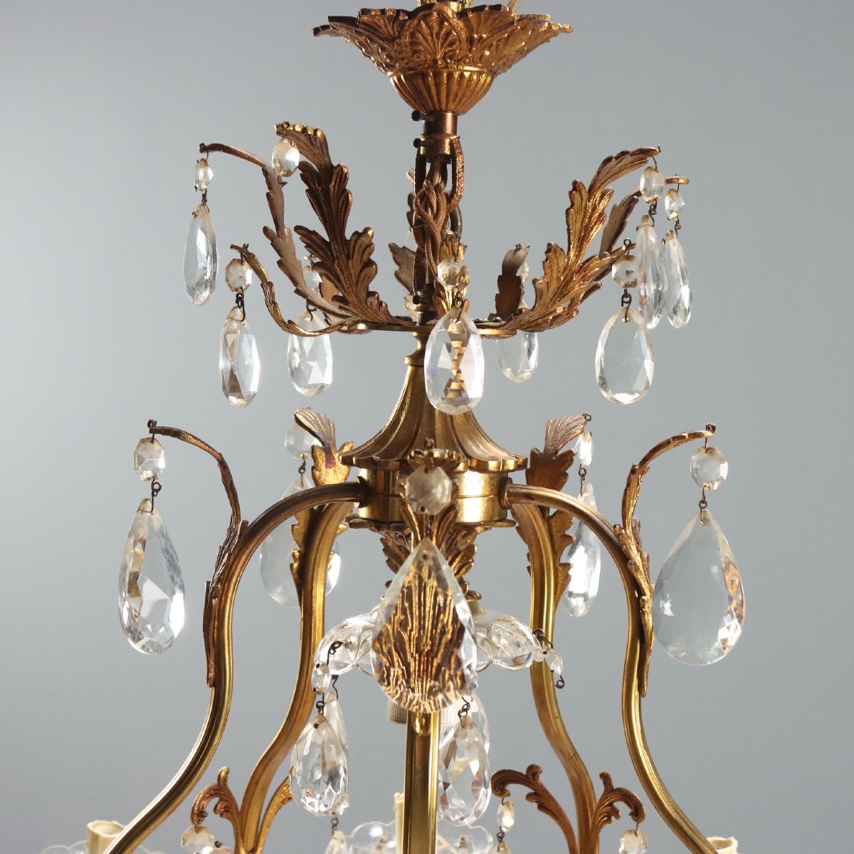 Lampadario in Bronzo Dorato Italia Inizio XX Secolo-photo-1