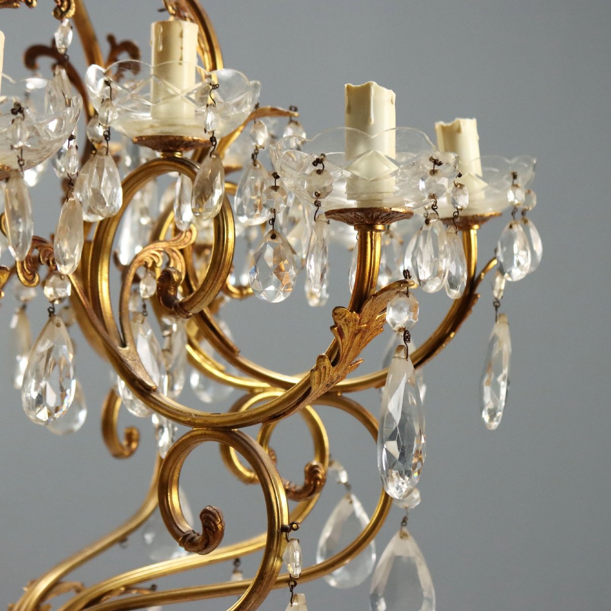 Lampadario in Bronzo Dorato Italia Inizio XX Secolo-photo-4