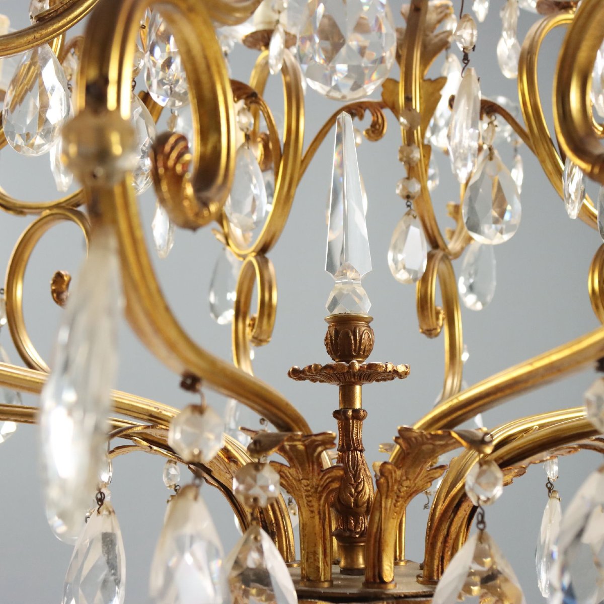 Lampadario in Bronzo Dorato Italia Inizio XX Secolo-photo-5