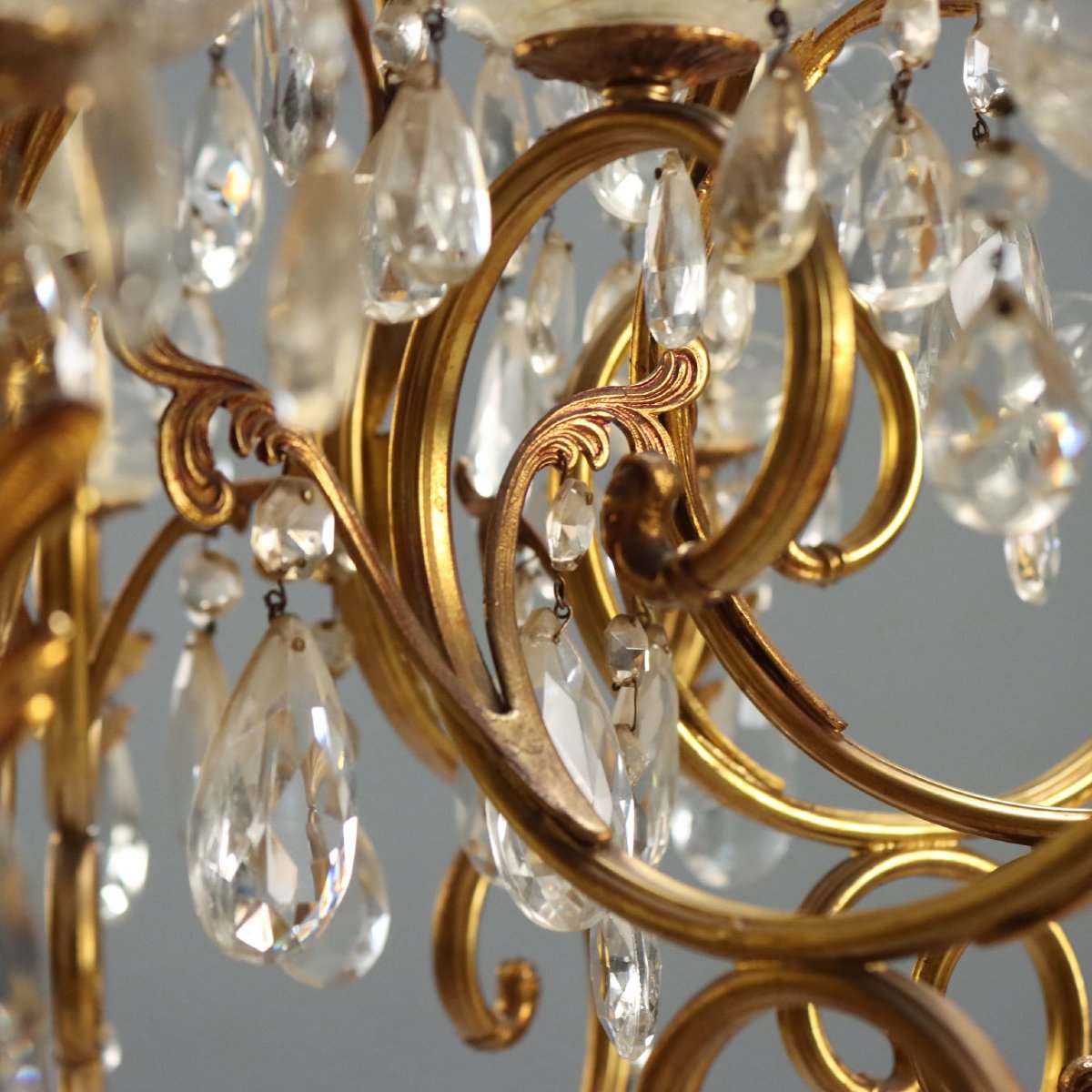 Lampadario in Bronzo Dorato Italia Inizio XX Secolo-photo-6