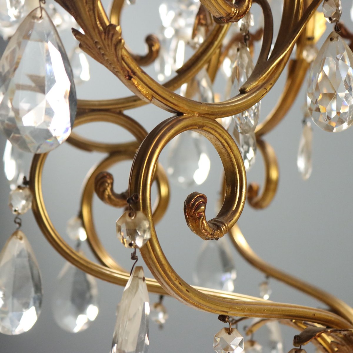 Lampadario in Bronzo Dorato Italia Inizio XX Secolo-photo-7