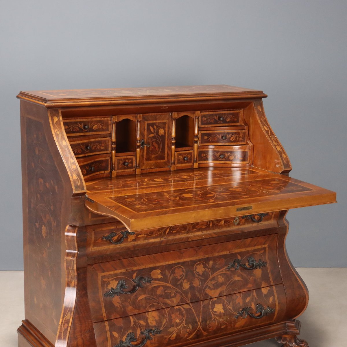 Ribalta Olandese in Stile con Intarsi Floreali Olanda XX Secolo-photo-3