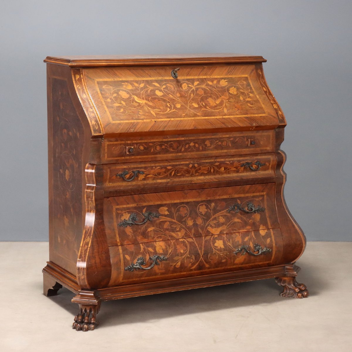 Ribalta Olandese in Stile con Intarsi Floreali Olanda XX Secolo