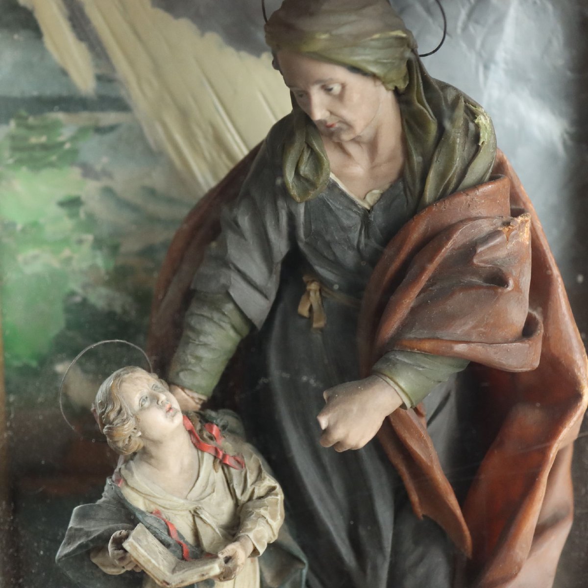 Teca con Scultura di Sant'Anna e la Vergine Maria XIX Secolo-photo-3