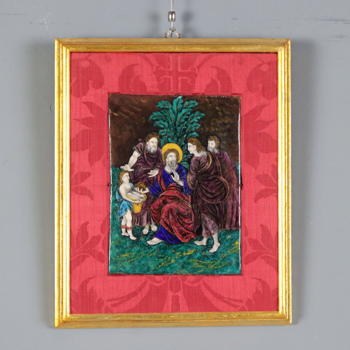 Pannello Antico Smalto di Limoges su Rame Moltiplicazione Pani 600 Originale