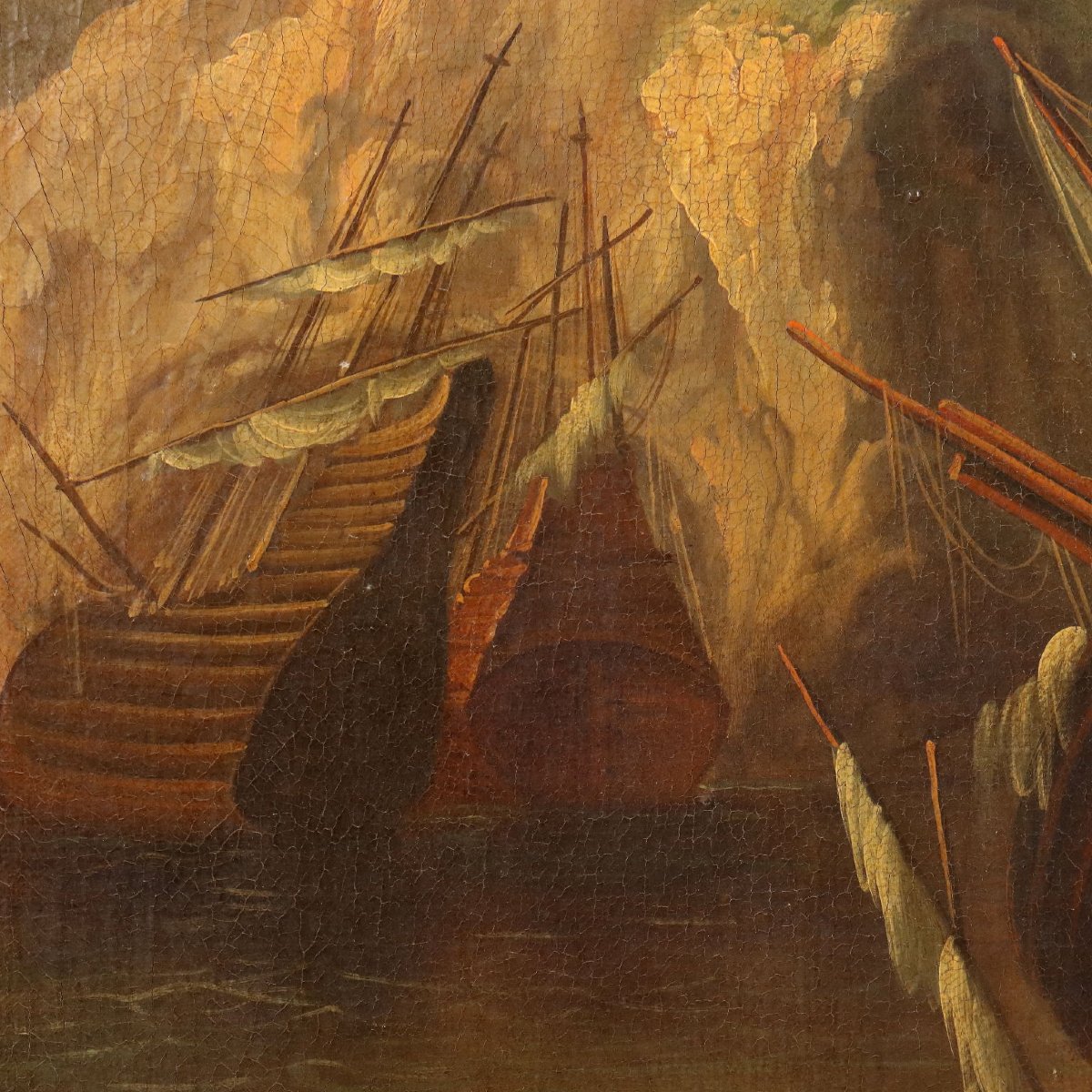 Paesaggio Marino e Barca Dipinto Antico Olio su Tela Italia XX Secolo Originale-photo-4