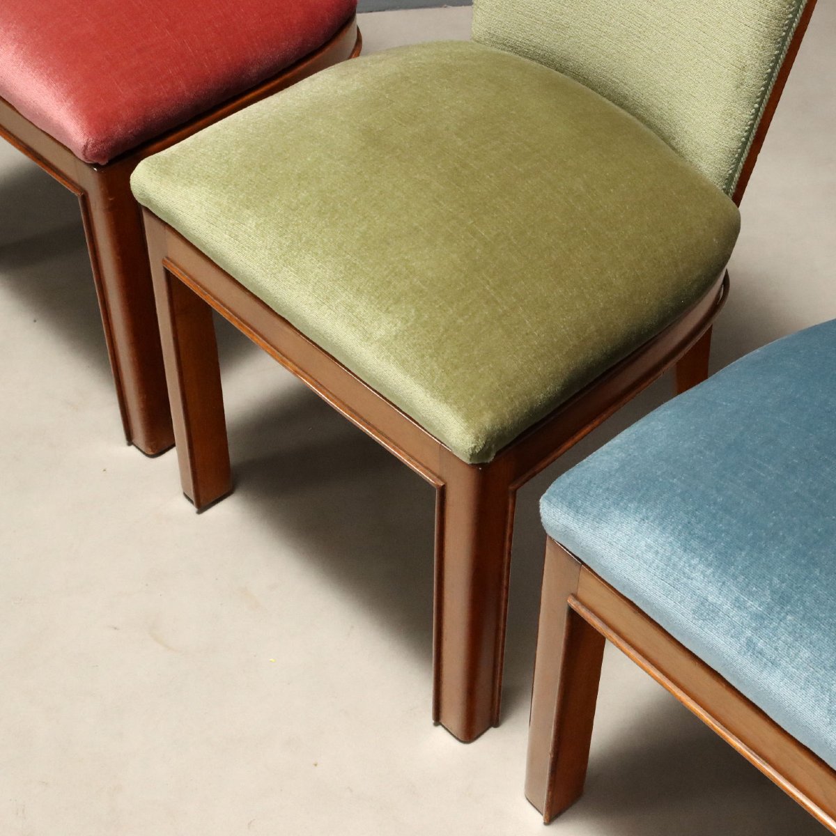Set 6 Sedie Vintage Faggio Velluto Multicolori Italia Design Anni 50 Originali-photo-1