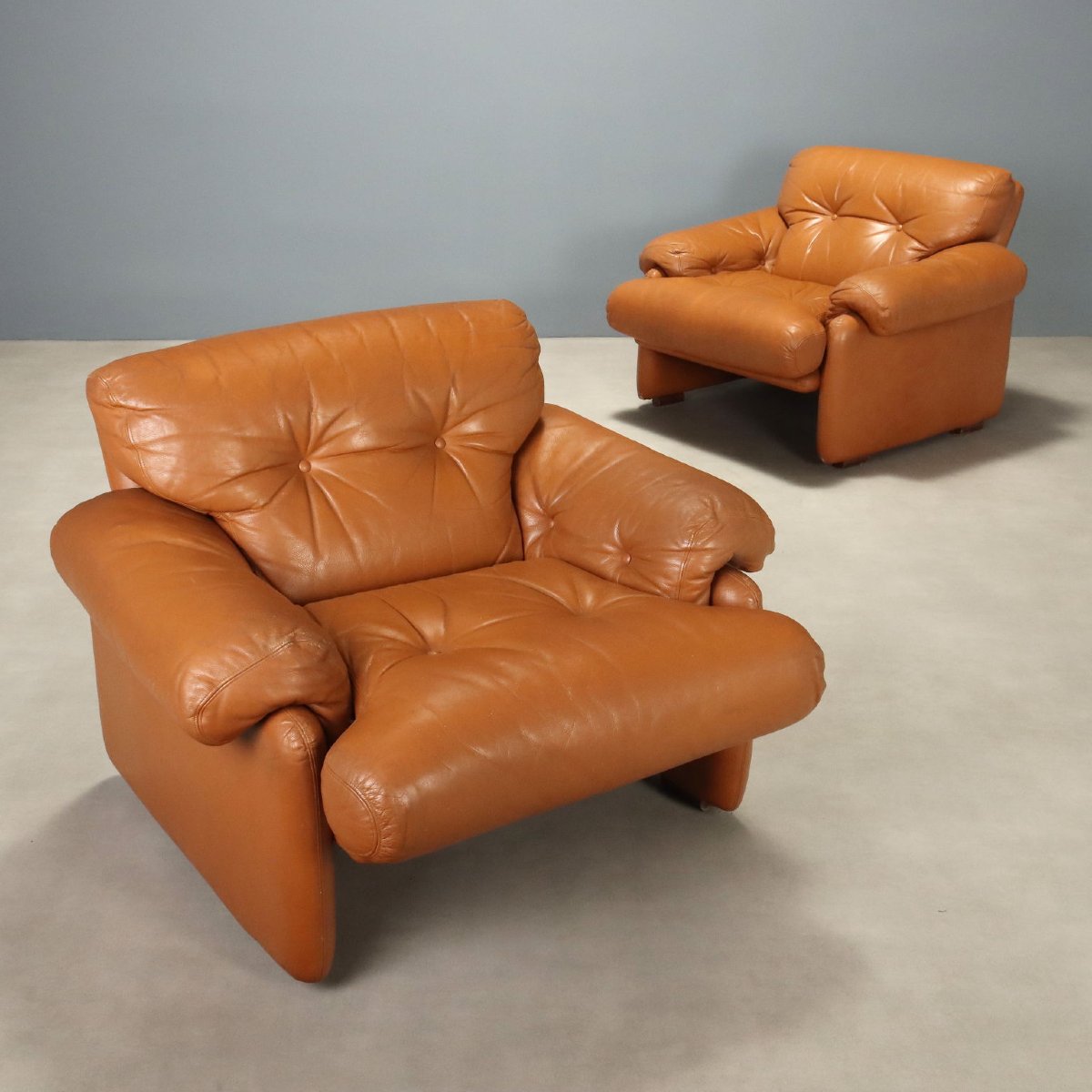 Coppia Poltrona 'Coronado' Design Tobia Scarpa per B&B Pelle Anni 70 Originale