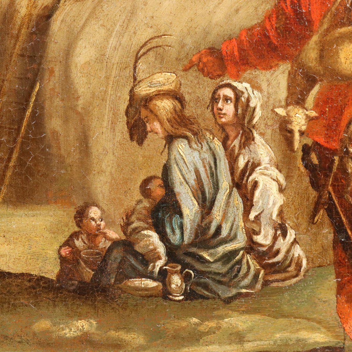Scena di Vita Popolare Dipinto Antico Olio su Tela Italia XVIII Secolo Originale-photo-2