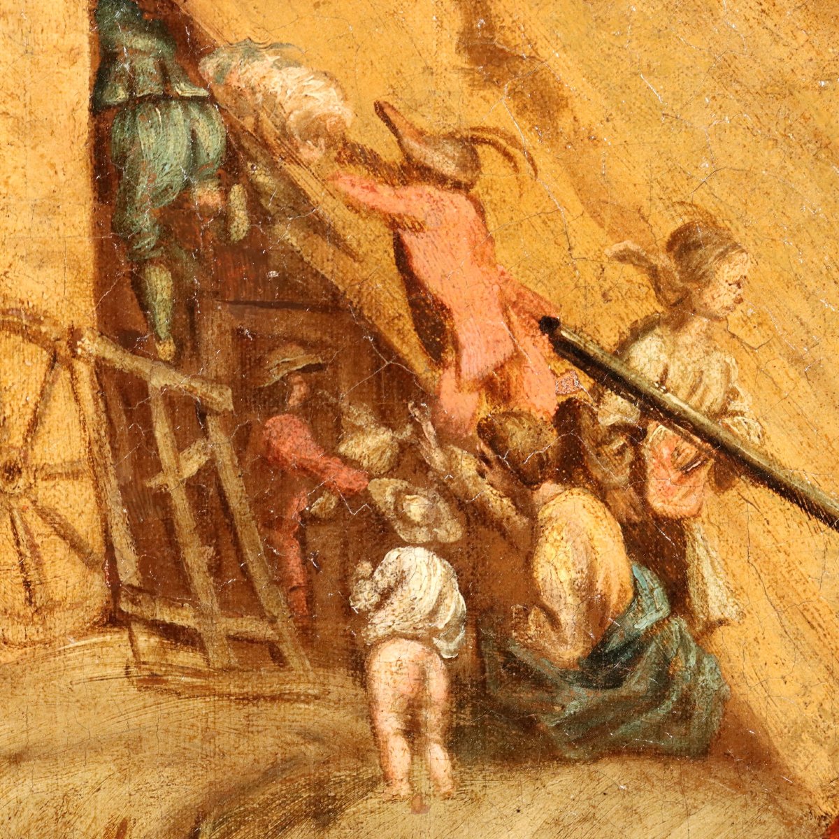 Scena di Vita Popolare Dipinto Antico Olio su Tela Italia XVIII Secolo Originale-photo-3
