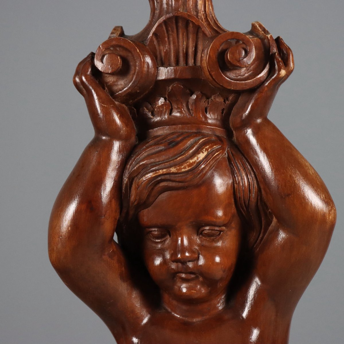 Lampada da Terra con Putto in Legno - Italia XIX Secolo-photo-4