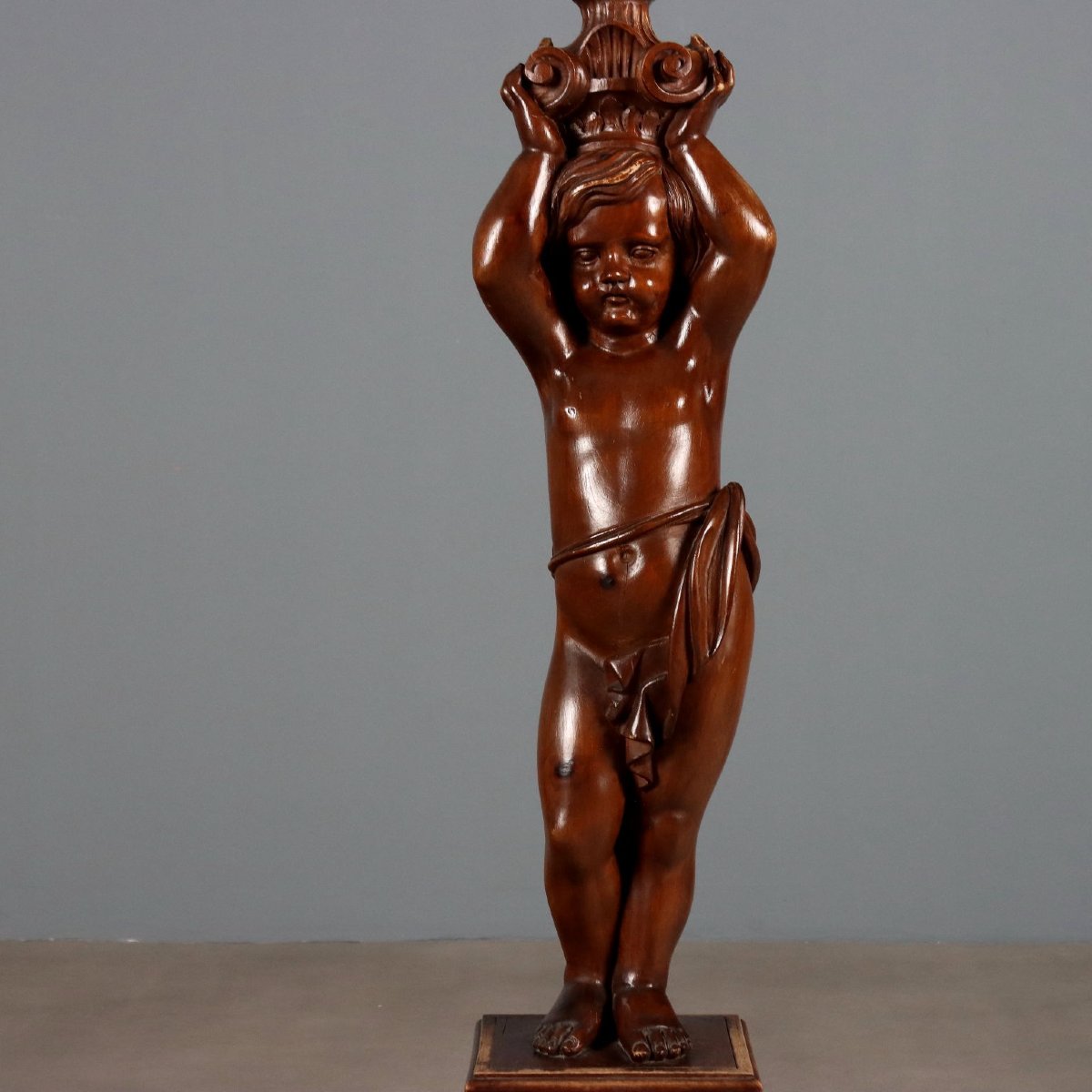 Lampada da Terra con Putto in Legno - Italia XIX Secolo-photo-4