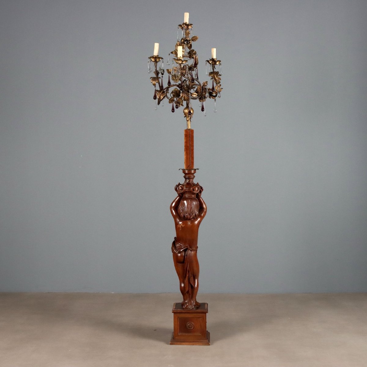 Lampada da Terra con Putto in Legno - Italia XIX Secolo-photo-6