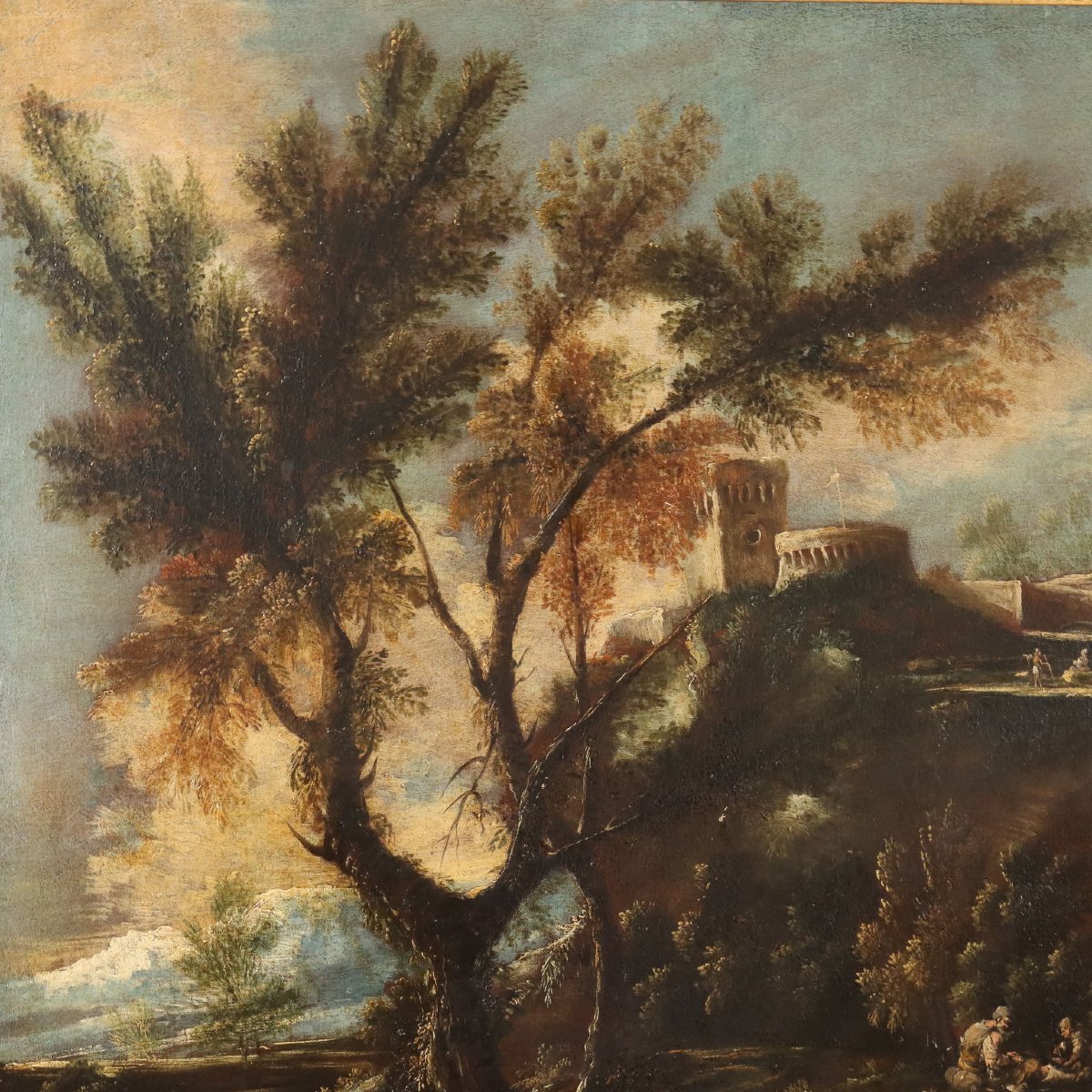 Dipinto attribuito a Antonio Francesco Peruzzini Paesaggio con Figure-photo-4