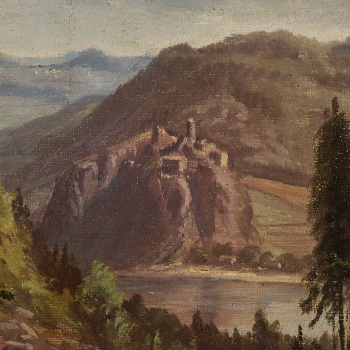 Dipinto Antico Ernst Gustav Doerell Paesaggio Montano XIX Secolo Originale-photo-1