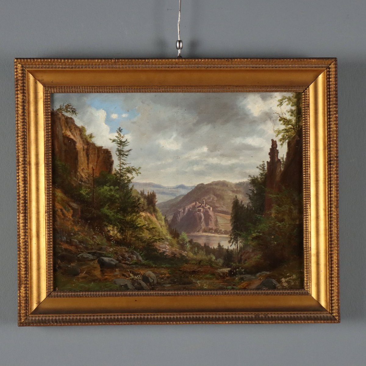 Dipinto Antico Ernst Gustav Doerell Paesaggio Montano XIX Secolo Originale