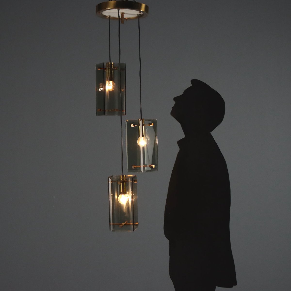 Lampada a Soffitto Vintage Ottone Vetro Design Italia Anni 60 Originale-photo-2