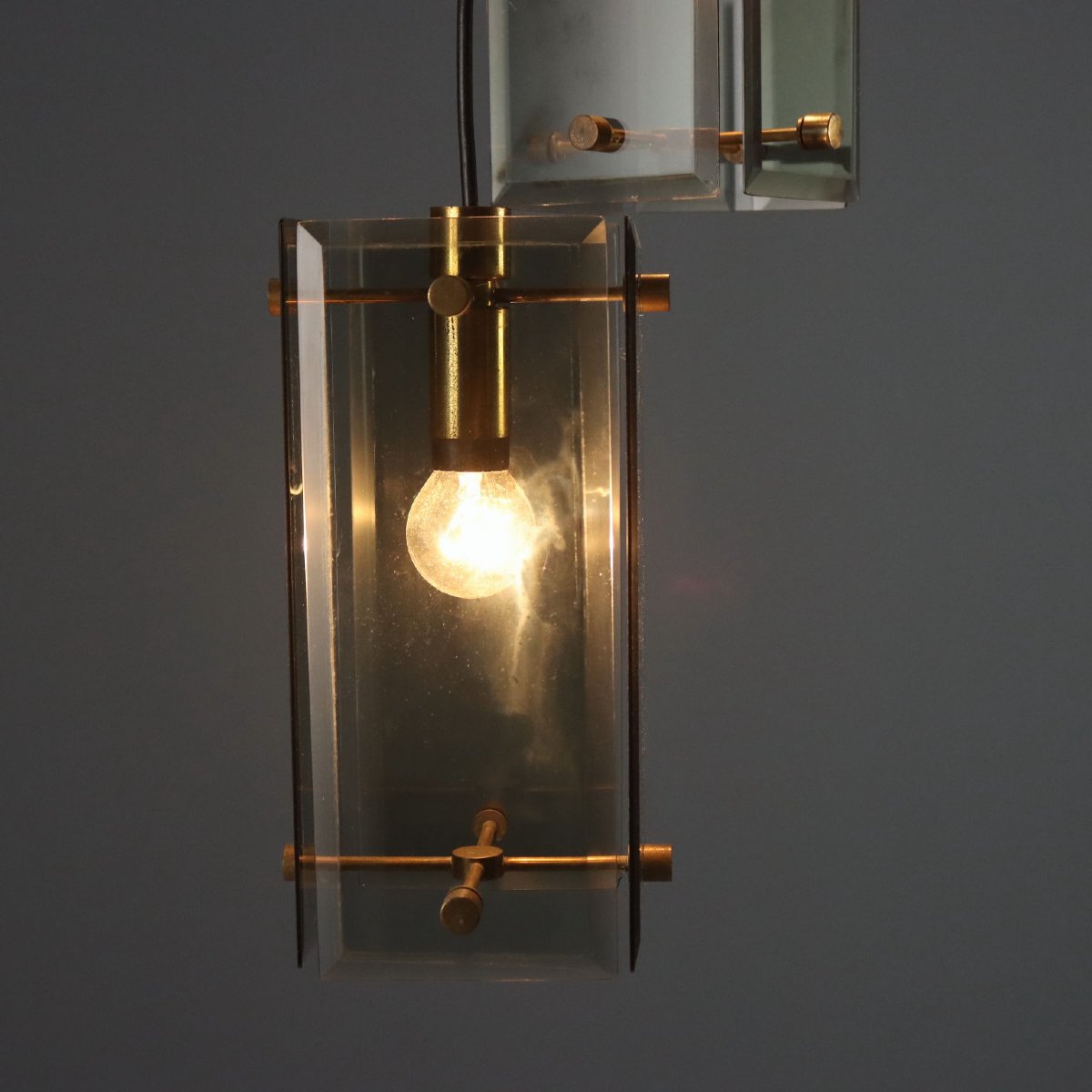 Lampada a Soffitto Vintage Ottone Vetro Design Italia Anni 60 Originale-photo-3