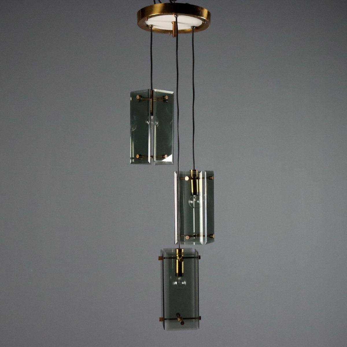 Lampada a Soffitto Vintage Ottone Vetro Design Italia Anni 60 Originale-photo-1