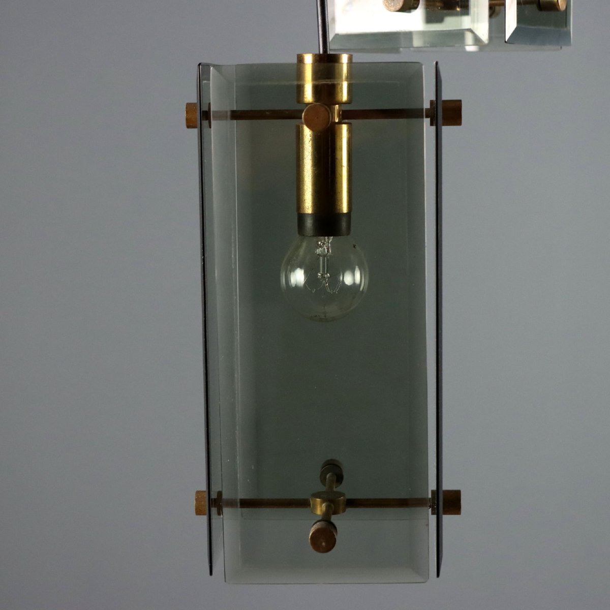 Lampada a Soffitto Vintage Ottone Vetro Design Italia Anni 60 Originale-photo-2
