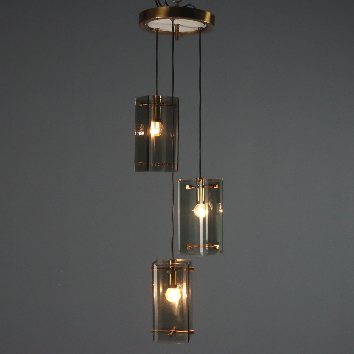 Lampada a Soffitto Vintage Ottone Vetro Design Italia Anni 60 Originale