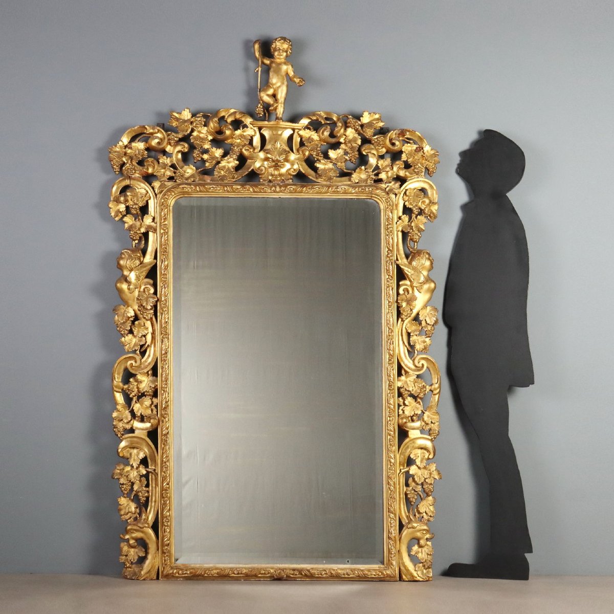 Antique Baroque Mirror Gilded Carved Wood Italy XIX Century Original-photo-3
