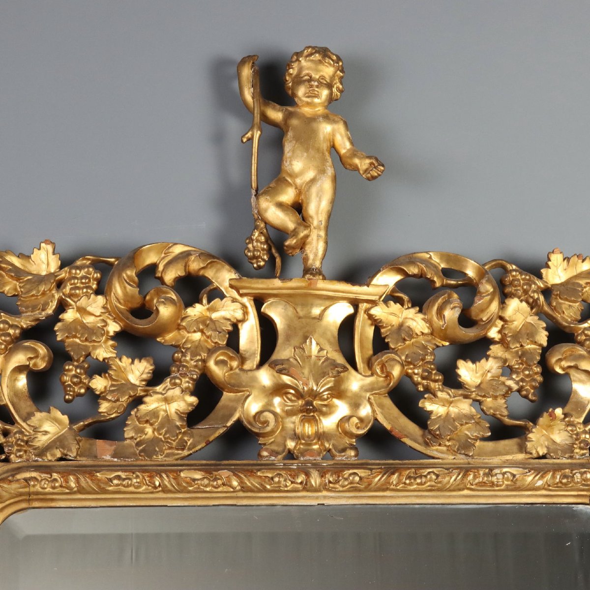 Antique Baroque Mirror Gilded Carved Wood Italy XIX Century Original-photo-4
