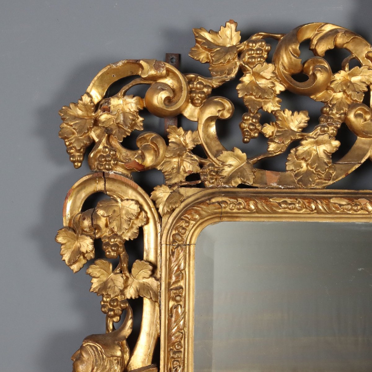 Antique Baroque Mirror Gilded Carved Wood Italy XIX Century Original-photo-2