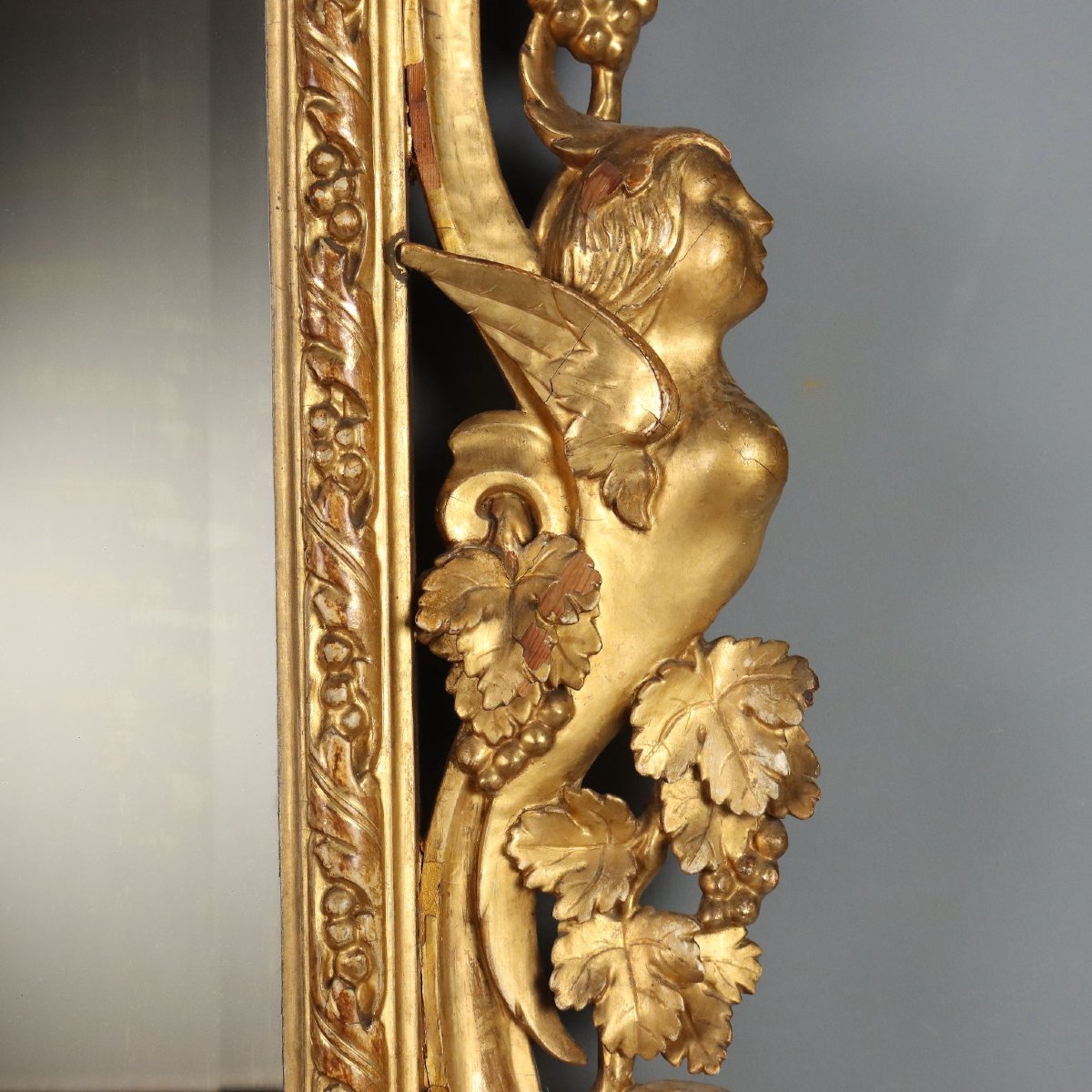 Antique Baroque Mirror Gilded Carved Wood Italy XIX Century Original-photo-4