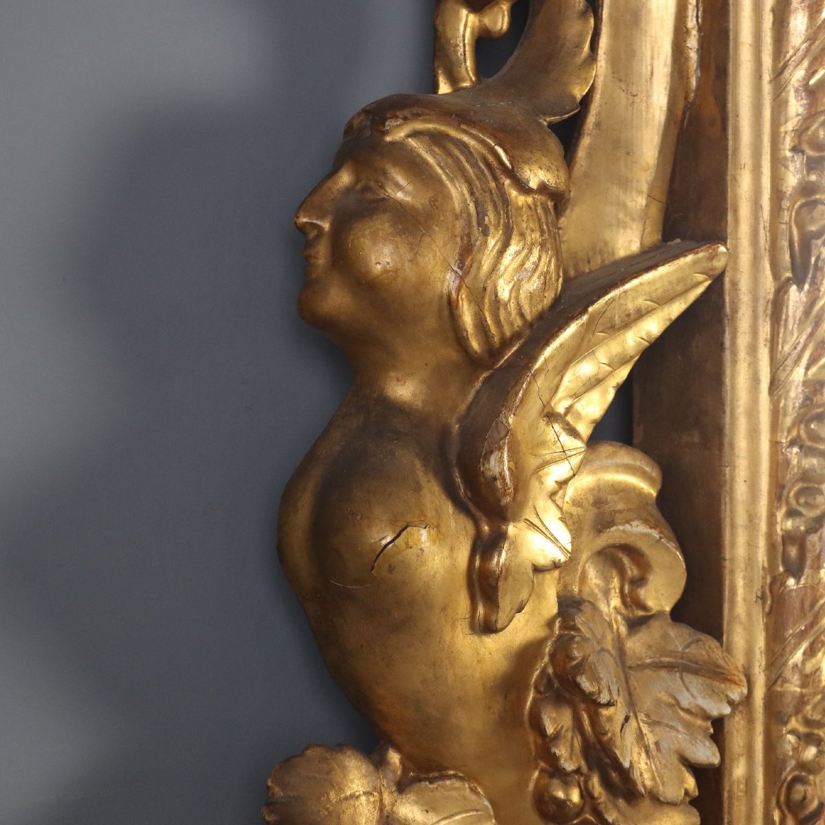 Antique Baroque Mirror Gilded Carved Wood Italy XIX Century Original-photo-5
