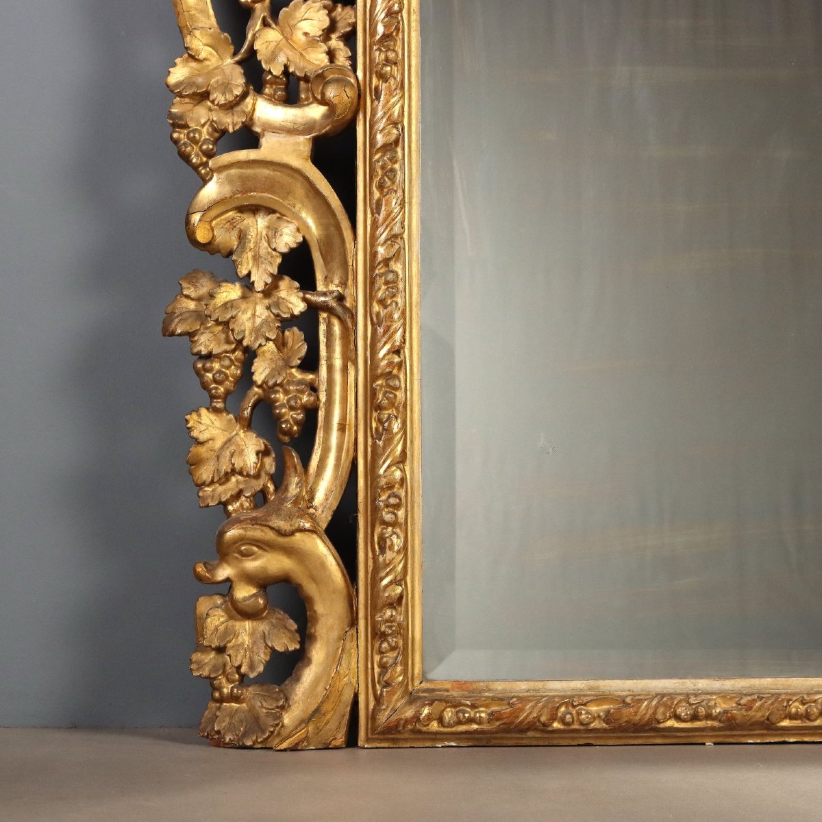 Antique Baroque Mirror Gilded Carved Wood Italy XIX Century Original-photo-6