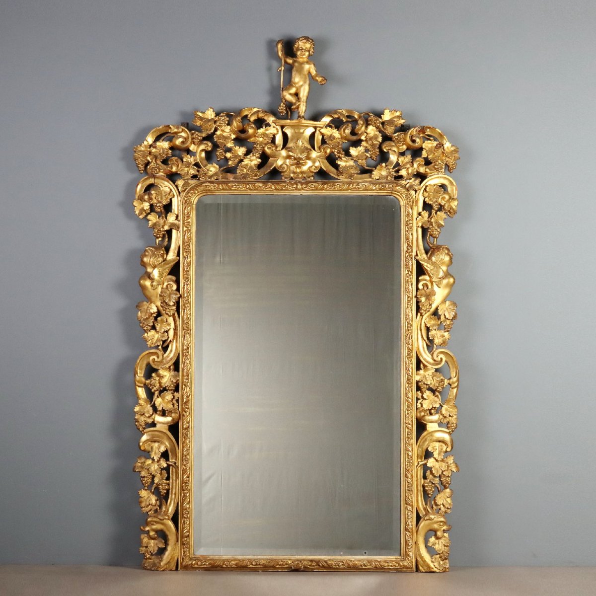 Antique Baroque Mirror Gilded Carved Wood Italy XIX Century Original