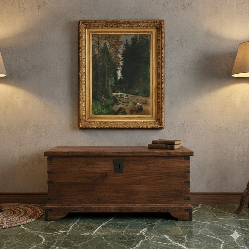 Paesaggio Boschivo di Tristan Lacroix Dipinto Antico Olio su Tela 1883 Originale-photo-2