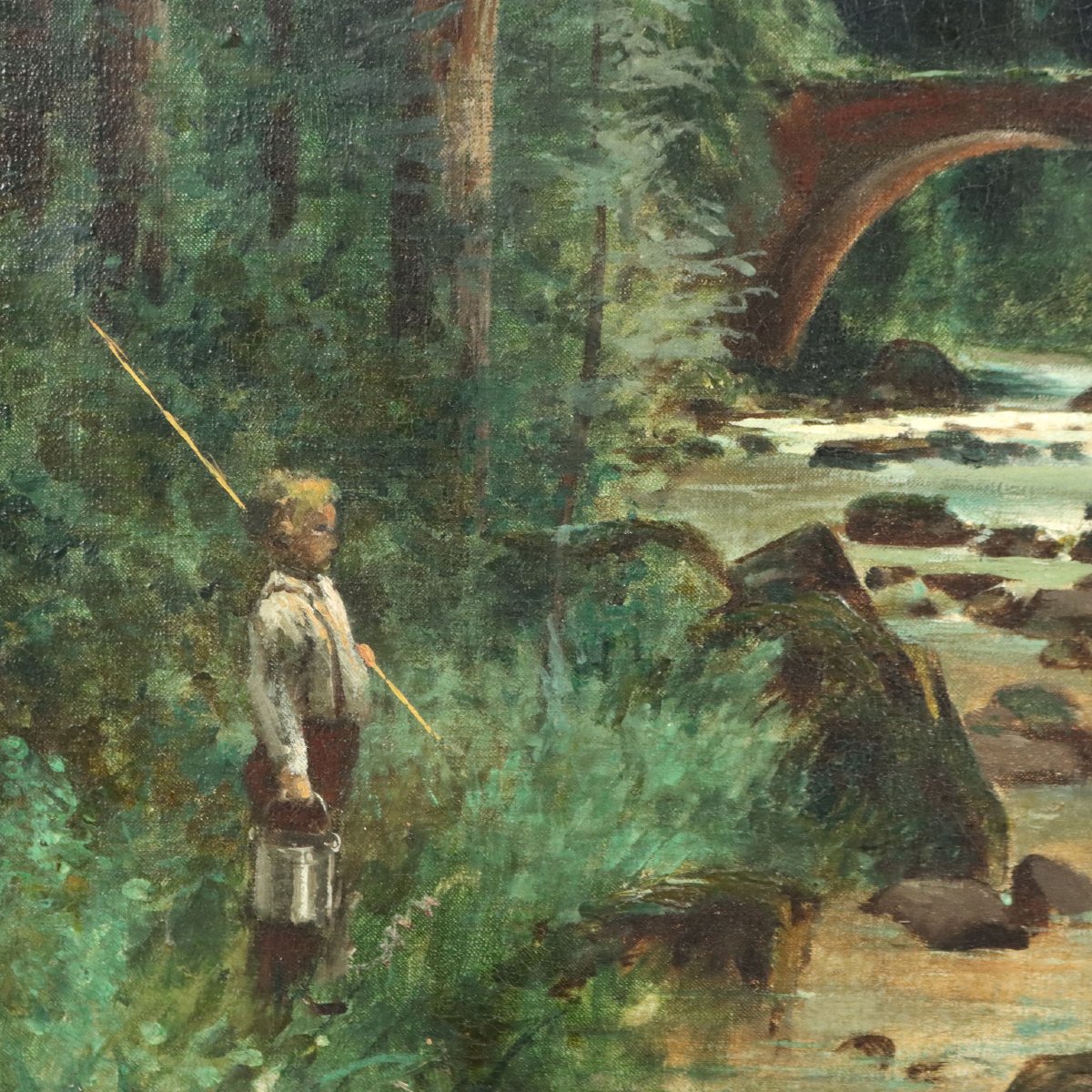 Paesaggio Boschivo di Tristan Lacroix Dipinto Antico Olio su Tela 1883 Originale-photo-1