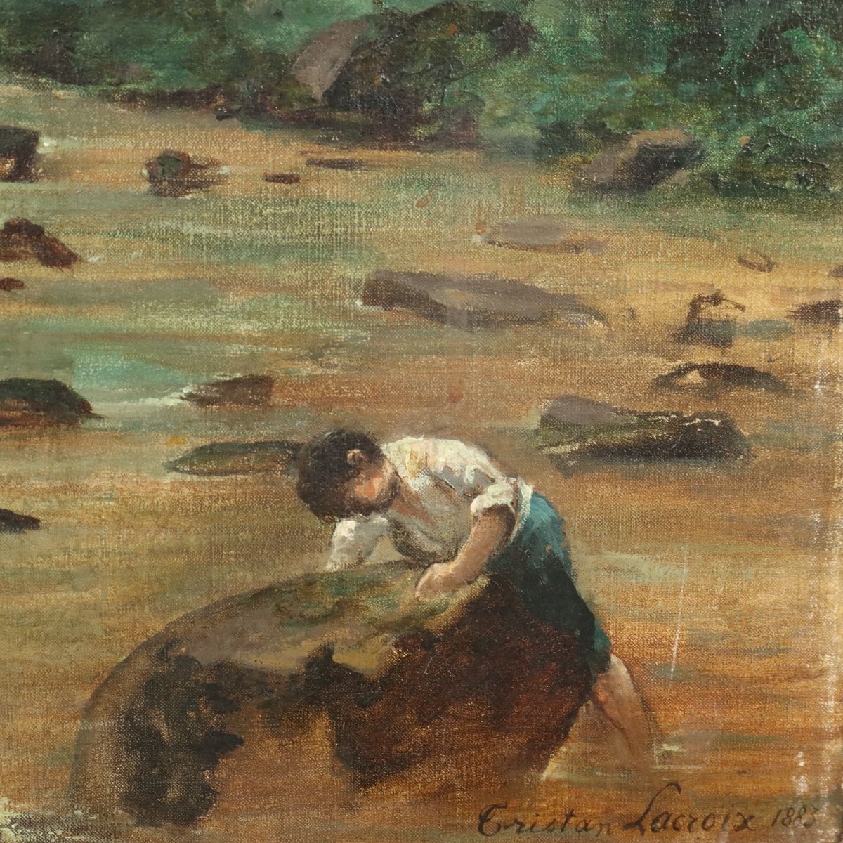 Paesaggio Boschivo di Tristan Lacroix Dipinto Antico Olio su Tela 1883 Originale-photo-2