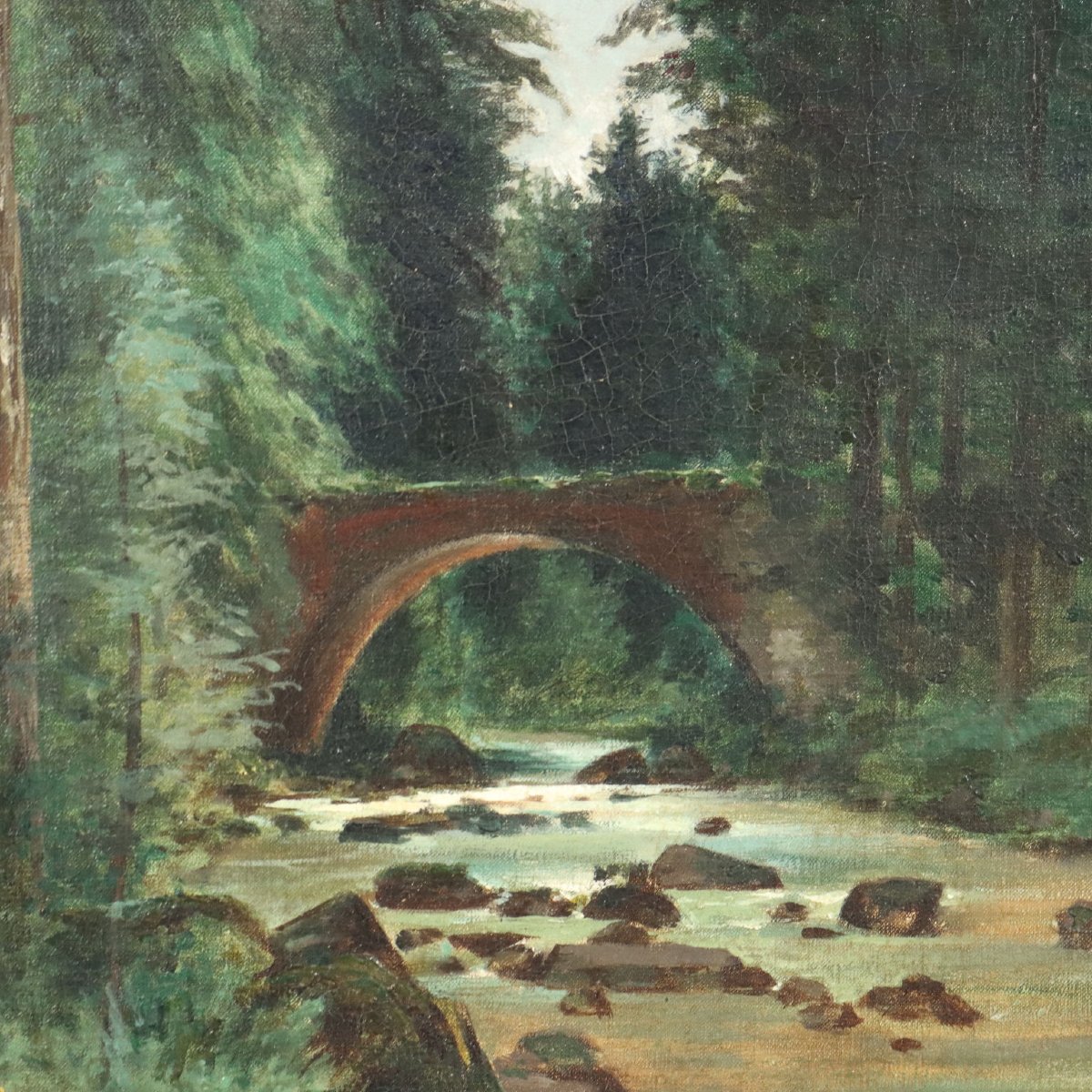 Paesaggio Boschivo di Tristan Lacroix Dipinto Antico Olio su Tela 1883 Originale-photo-4