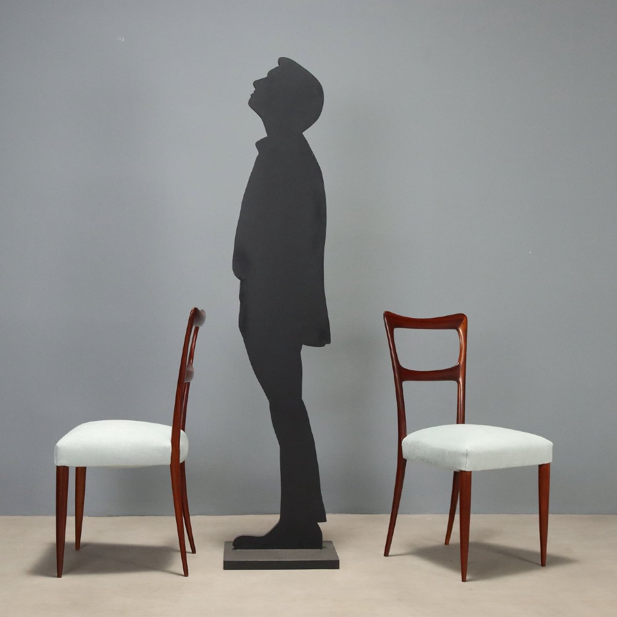 Sedie Vintage Mogano Tessuto Bianco Rinnovato Design Italia Anni 50 Originali-photo-2