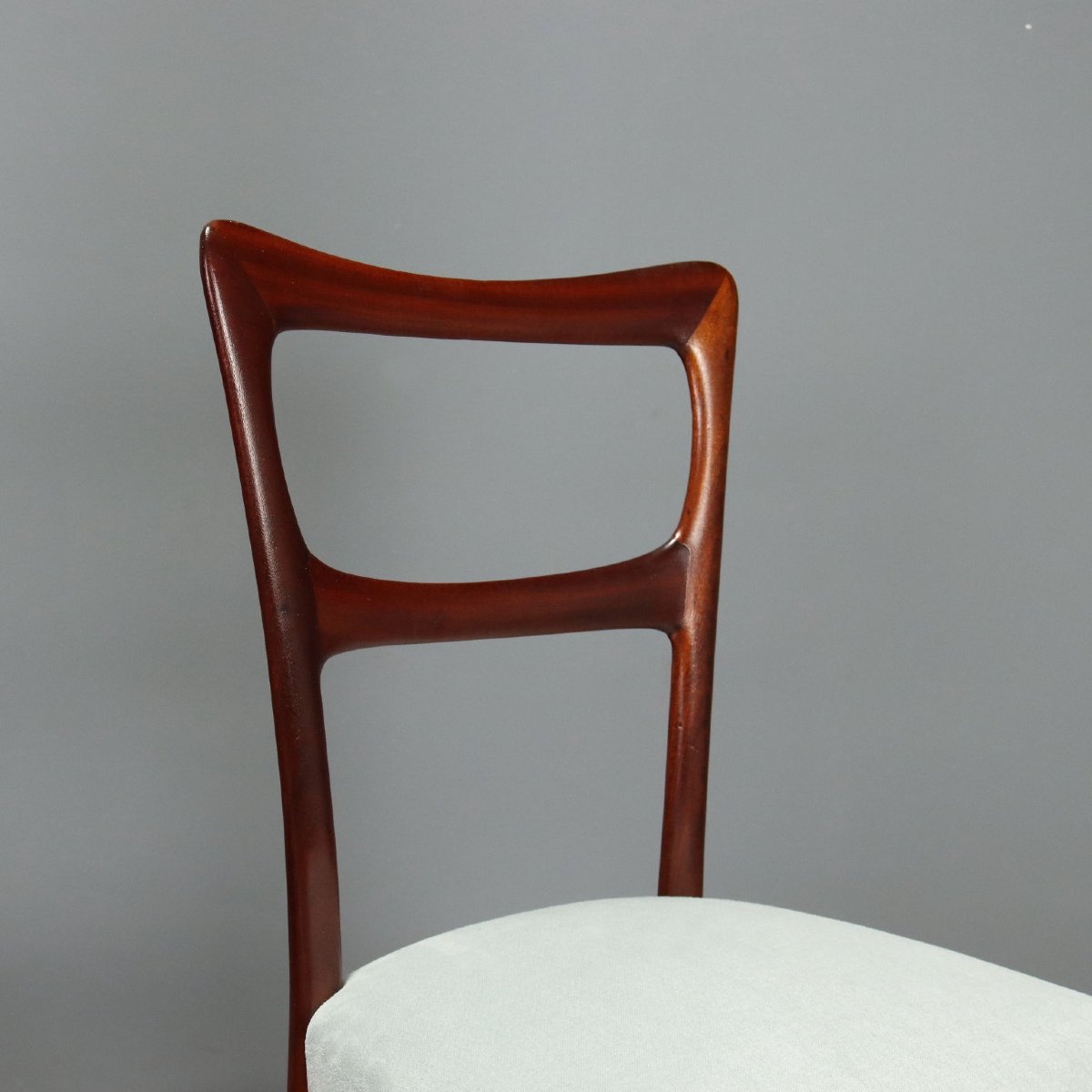 Sedie Vintage Mogano Tessuto Bianco Rinnovato Design Italia Anni 50 Originali-photo-4