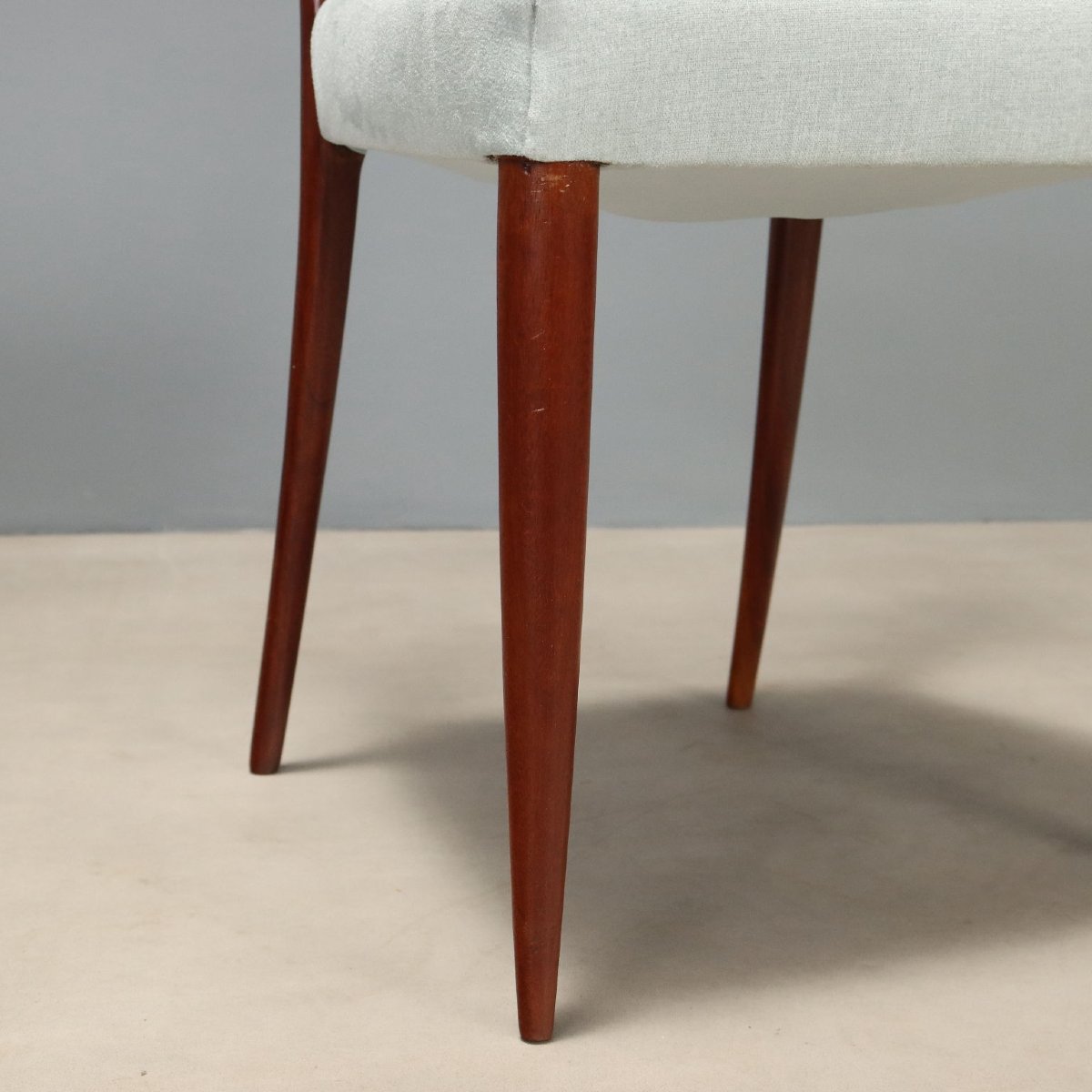 Sedie Vintage Mogano Tessuto Bianco Rinnovato Design Italia Anni 50 Originali-photo-2