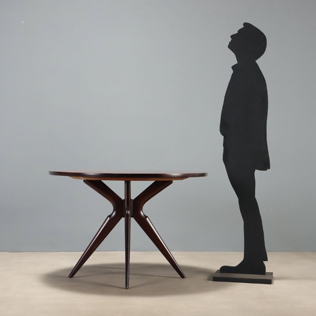 Tavolo Vintage Tondo Piano Impiallacciato Noce Design Anni 50-60 Originale-photo-3