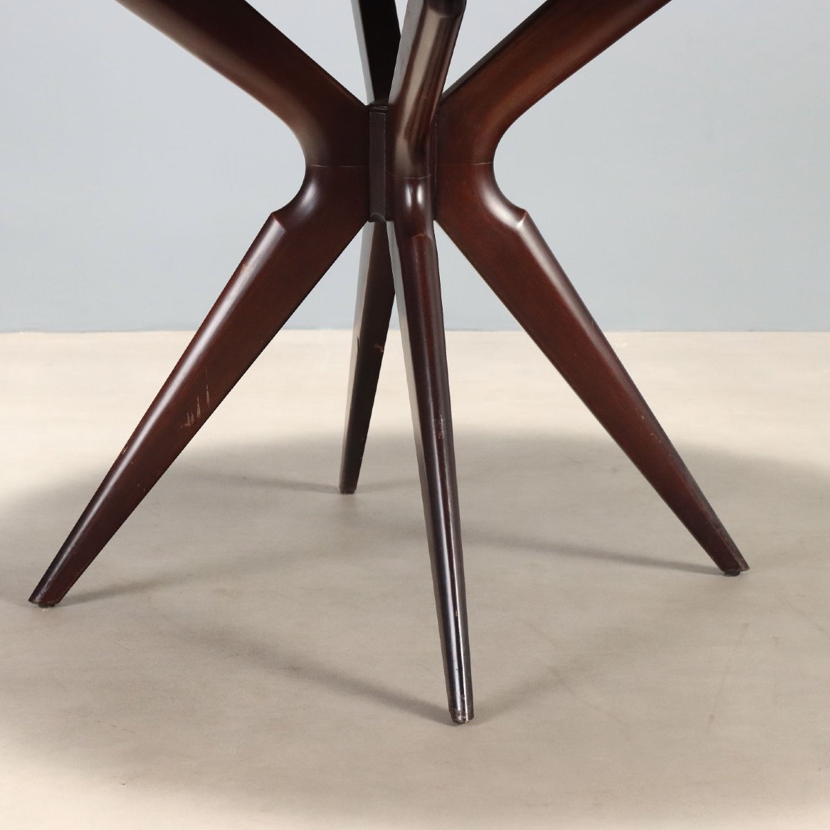 Tavolo Vintage Tondo Piano Impiallacciato Noce Design Anni 50-60 Originale-photo-4