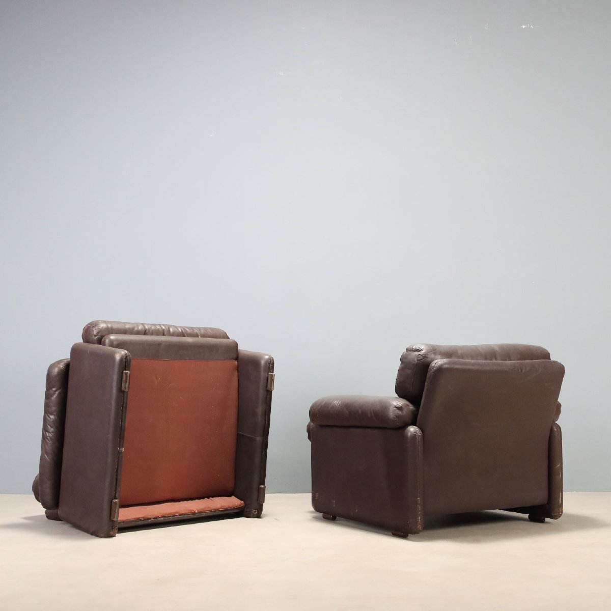 Poltrone Coronado Design Afra e Tobia Scarpa per B&B Marrone Anni 70 Originali-photo-6