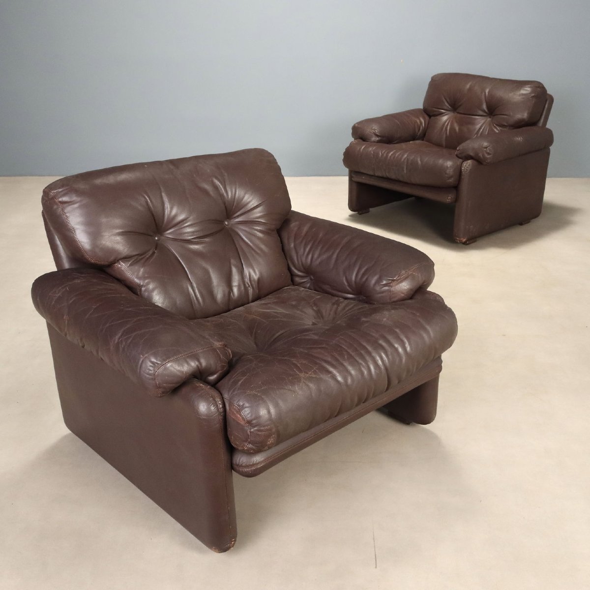 Poltrone Coronado Design Afra e Tobia Scarpa per B&B Marrone Anni 70 Originali