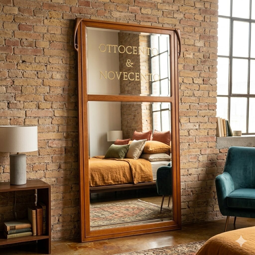 Grande Specchiera Liberty in Rovere Intagliato Italia XX Secolo Originale-photo-2