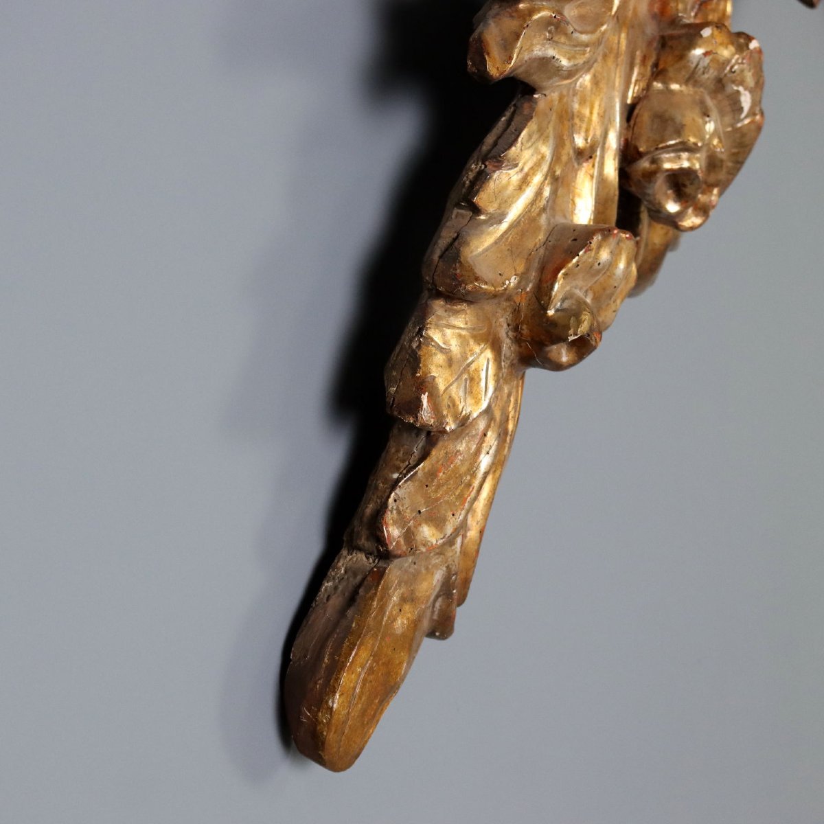 Fregio Barocco Antico Legno Intagliato Dorato Italia XVIII Secolo Originale-photo-3