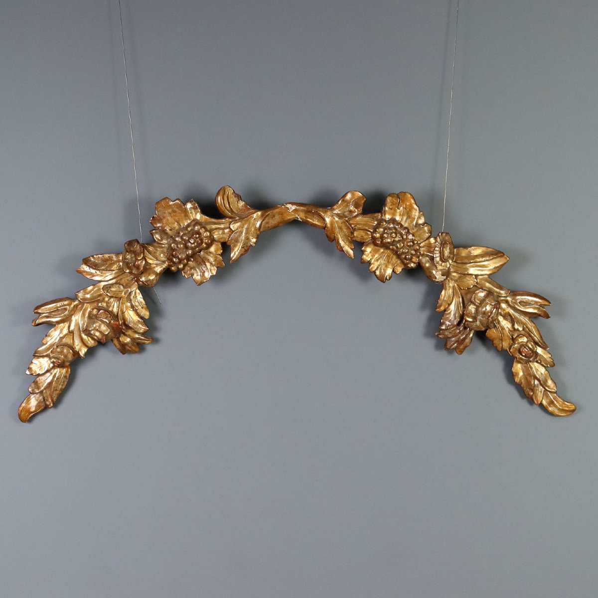 Fregio Barocco Antico Legno Intagliato Dorato Italia XVIII Secolo Originale