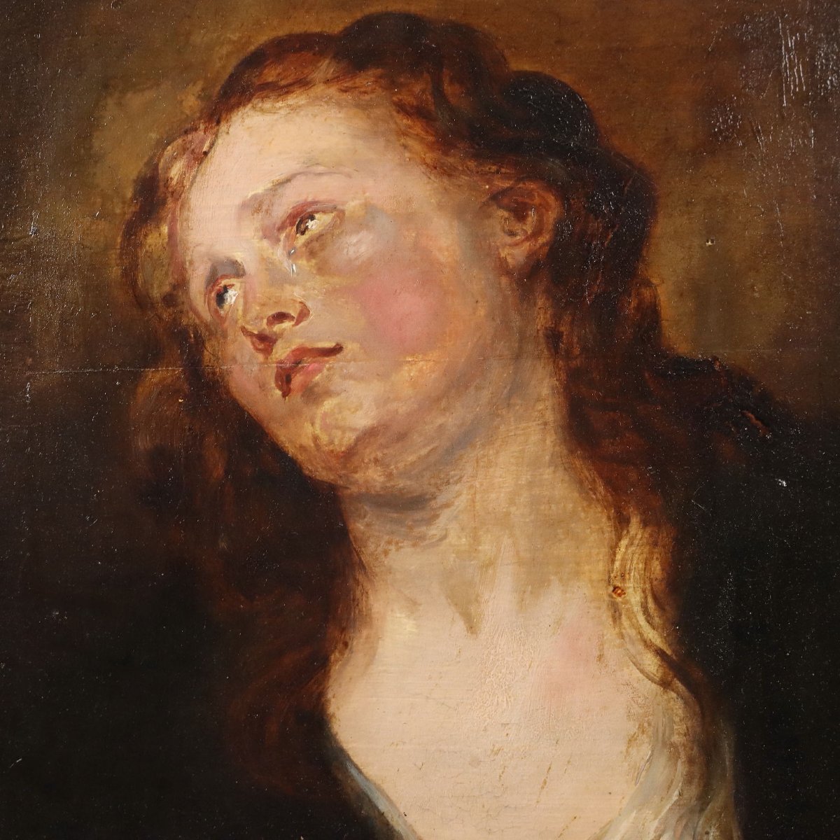 Ritratto di Maria Maddalena Seguace di Van Dyck Olio su Tavola '700 Originale-photo-3