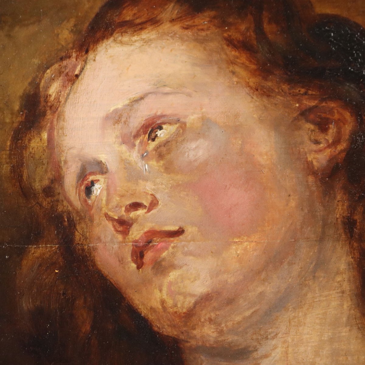 Ritratto di Maria Maddalena Seguace di Van Dyck Olio su Tavola '700 Originale-photo-4